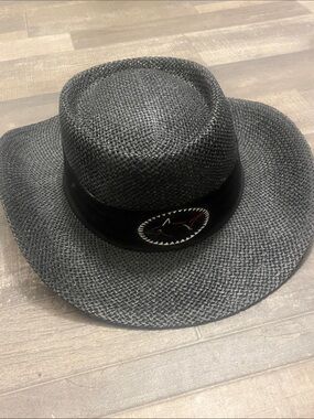 Greg Norman Black Straw Hat with Multicolor Shark Accent